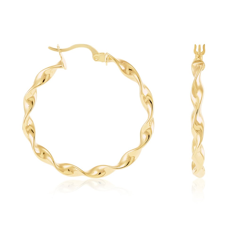 9ct Yellow Gold Twisted Hoop Earrings ERV0363M - FJewellery