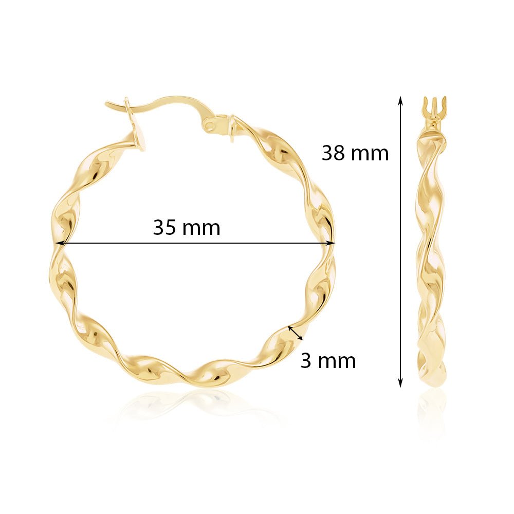 9ct Yellow Gold Twisted Hoop Earrings ERV0363M - FJewellery