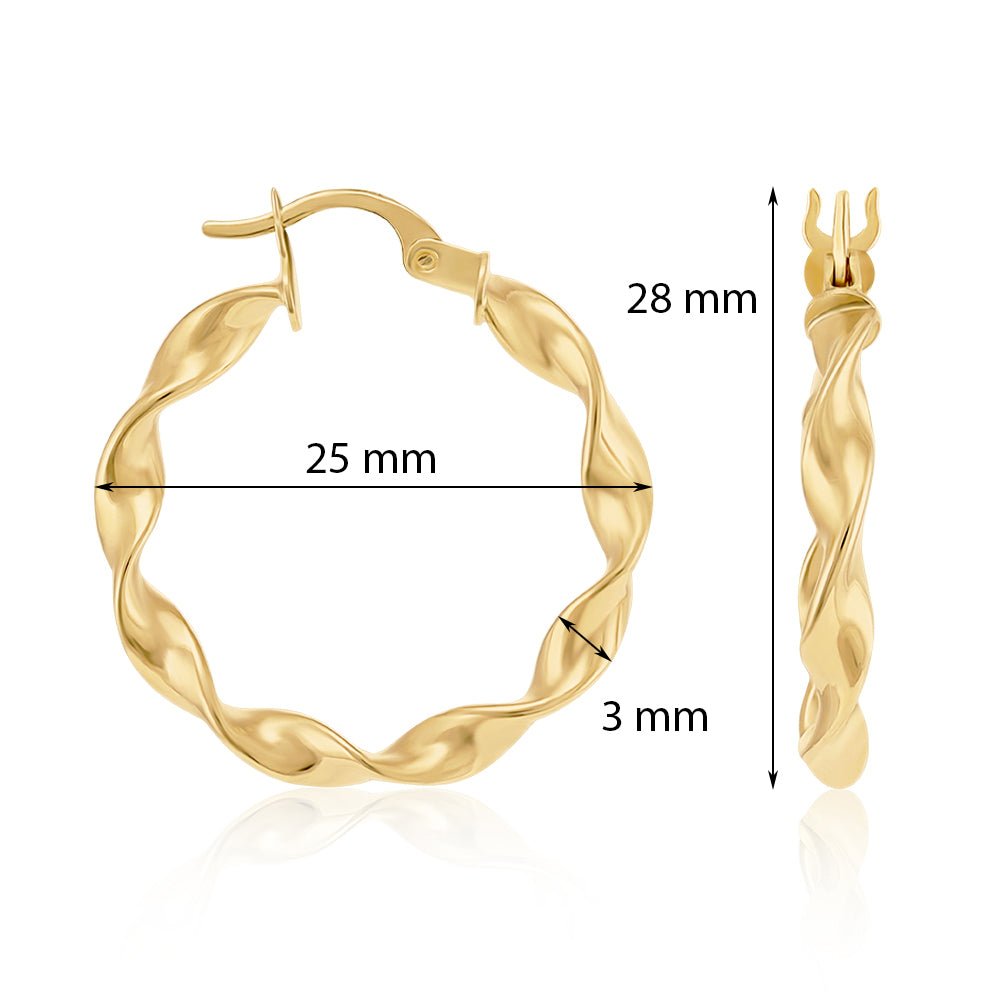 9ct Yellow Gold Twisted Hoop Earrings ERV0363S - FJewellery