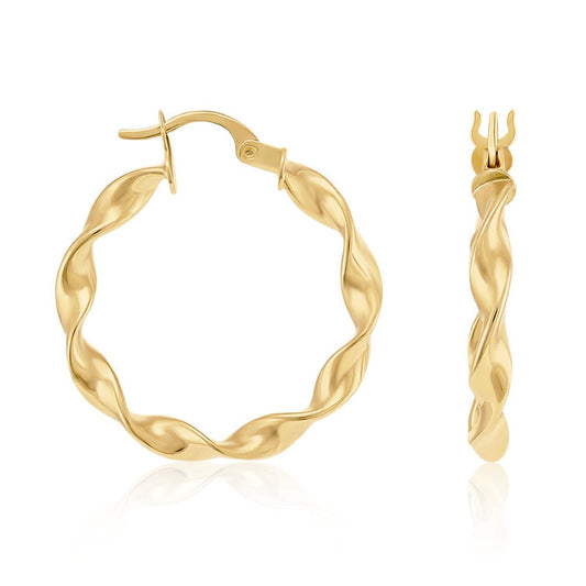 9ct Yellow Gold Twisted Hoop Earrings ERV0363S - FJewellery