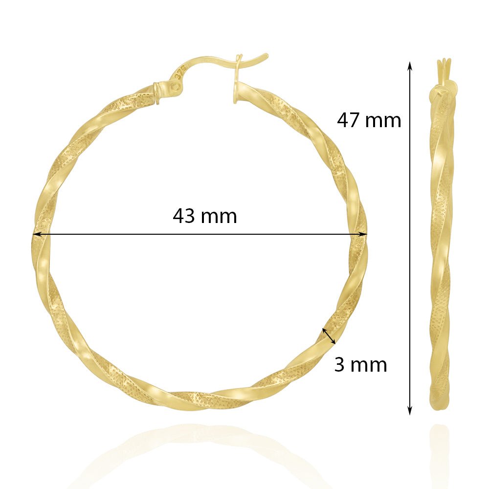 9ct Yellow Gold Twisted Hoop Earrings ERV0398L - FJewellery