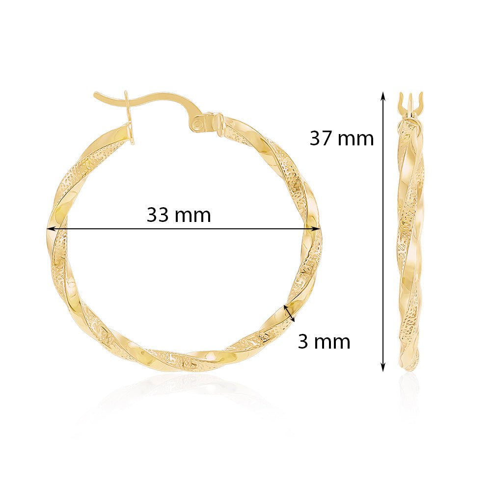 9ct Yellow Gold Twisted Hoop Earrings ERV0398M - FJewellery