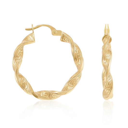 9ct Yellow Gold Twisted Hoop Earrings ERV0435S - FJewellery