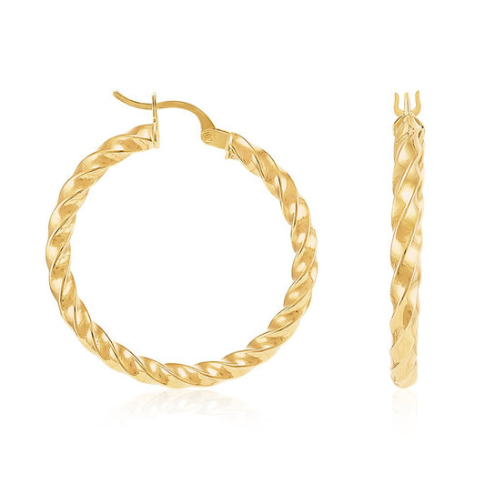 9ct Yellow Gold Twisted Hoop Earrings ERV0496L - FJewellery