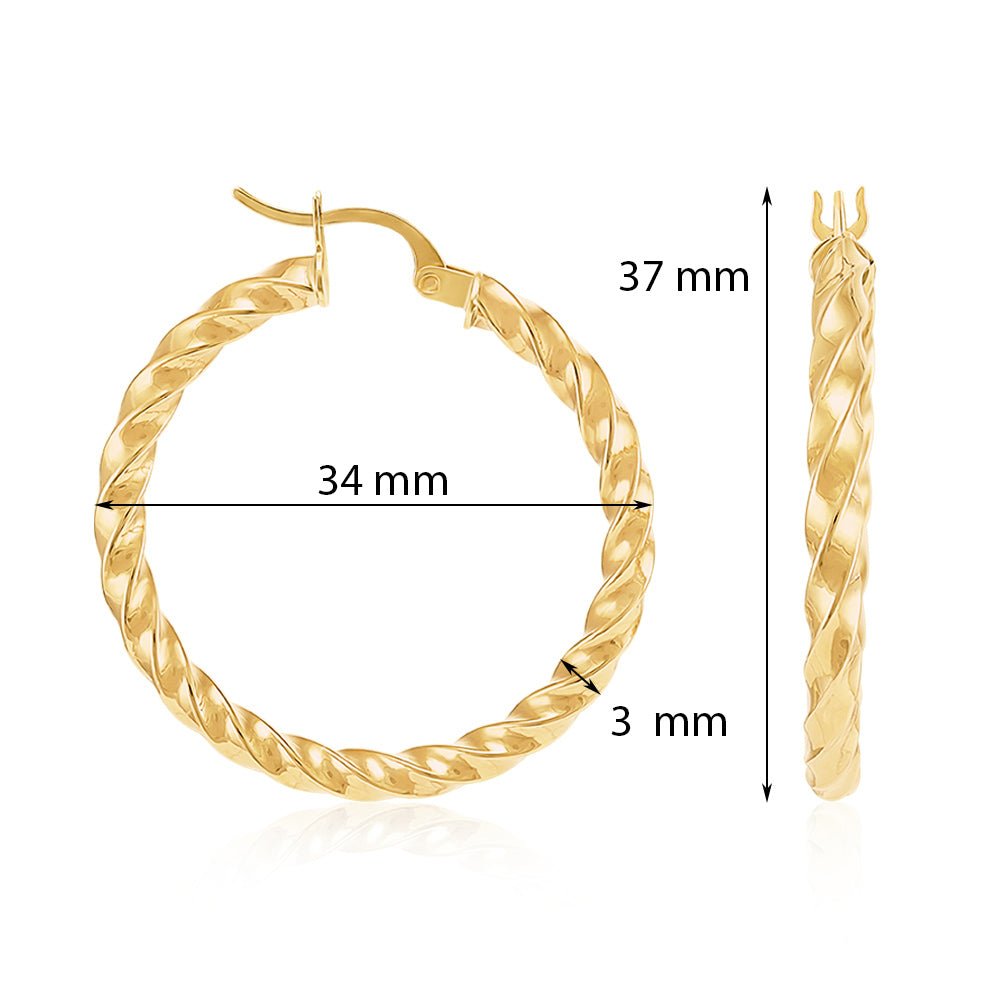 9ct Yellow Gold Twisted Hoop Earrings ERV0496L - FJewellery