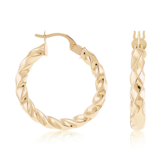 9ct Yellow Gold Twisted Hoop Earrings ERV0496S - FJewellery