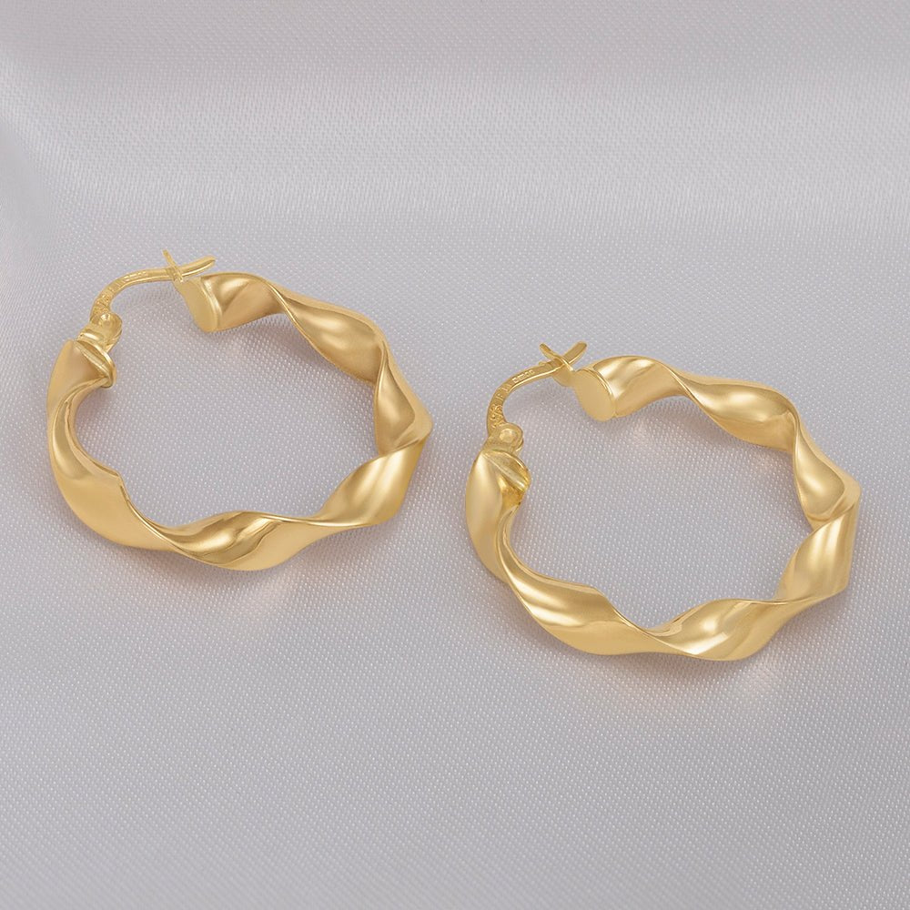 9ct Yellow Gold Twisted Hoop Earrings ERV0519S - FJewellery