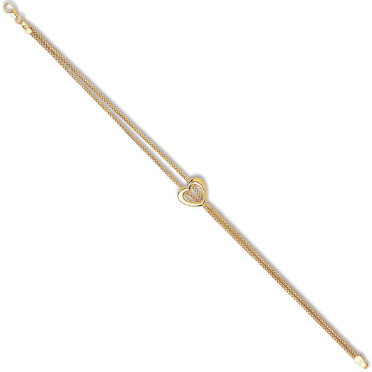 9ct Yellow Gold Two Stranded Heart Centre Ladies Bracelet - FJewellery