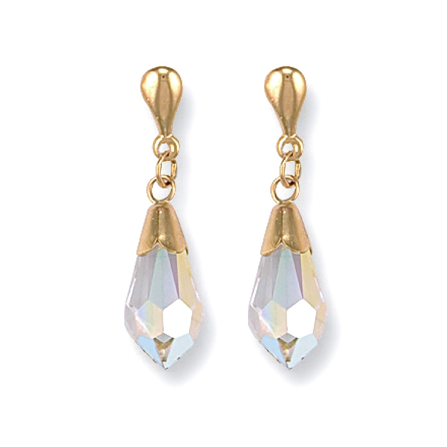 9ct Yellow Gold White Austrian Crystal Drop Studs - FJewellery