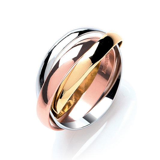 9ct Yellow White and Rose Gold Russian Style 3mm Wedding Bands - FJewellery