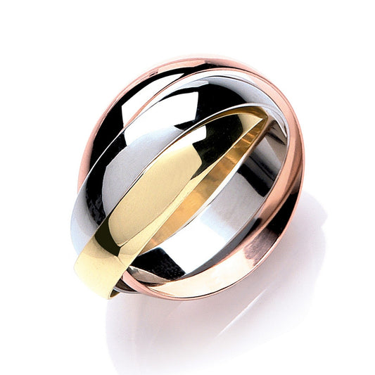 9ct Yellow White and Rose Gold Russian Style 4mm Wedding Bands - FJewellery