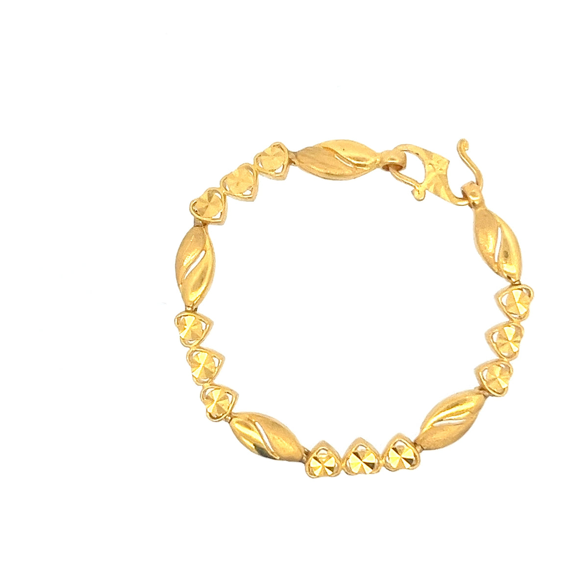 22ct Gold Bracelet with Heart and Leaf Link Pattern