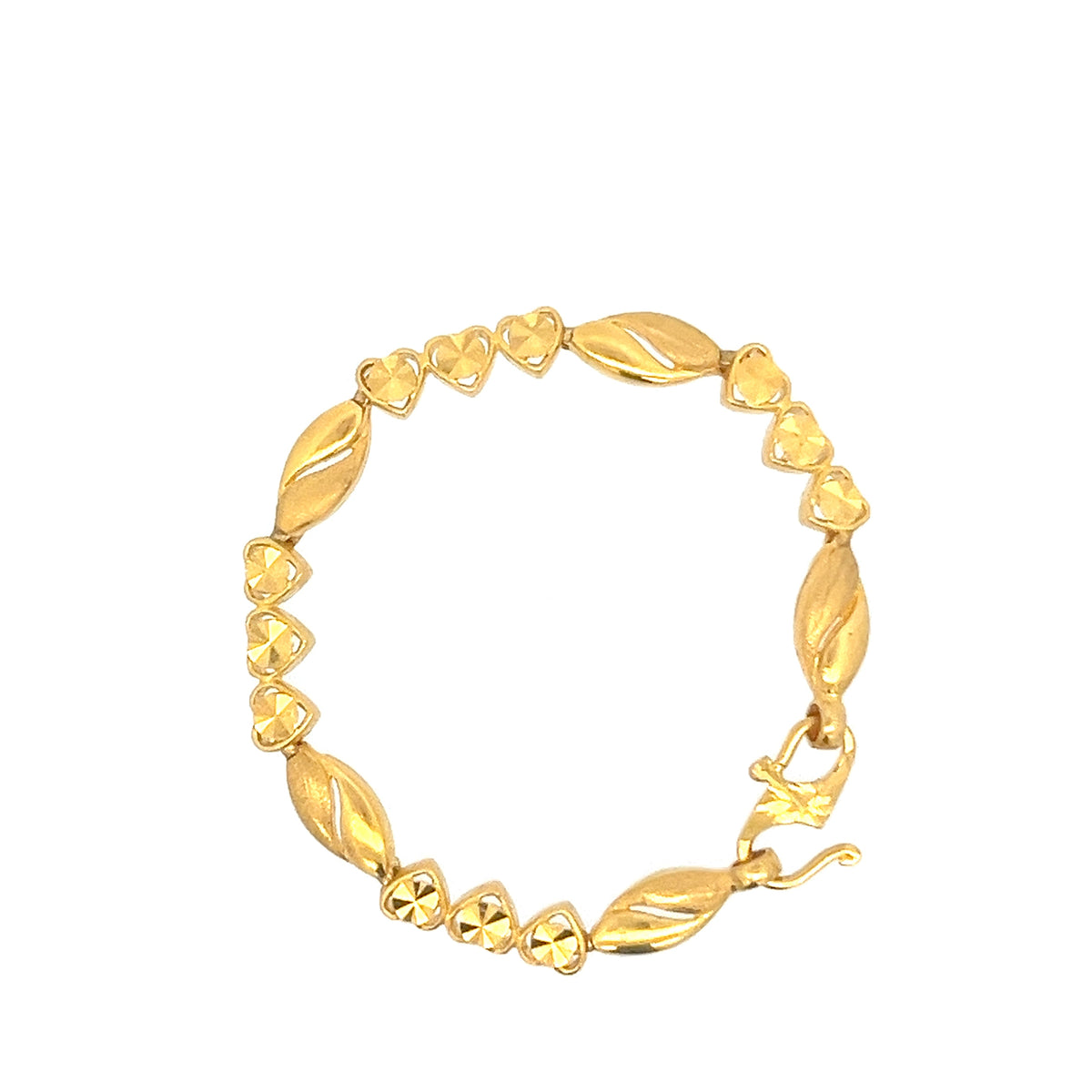 22ct Gold Bracelet with Heart and Leaf Link Pattern