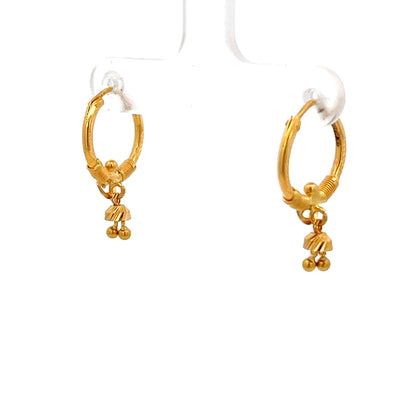 22ct Gold Hoop Earrings with Textured Drop Charms
