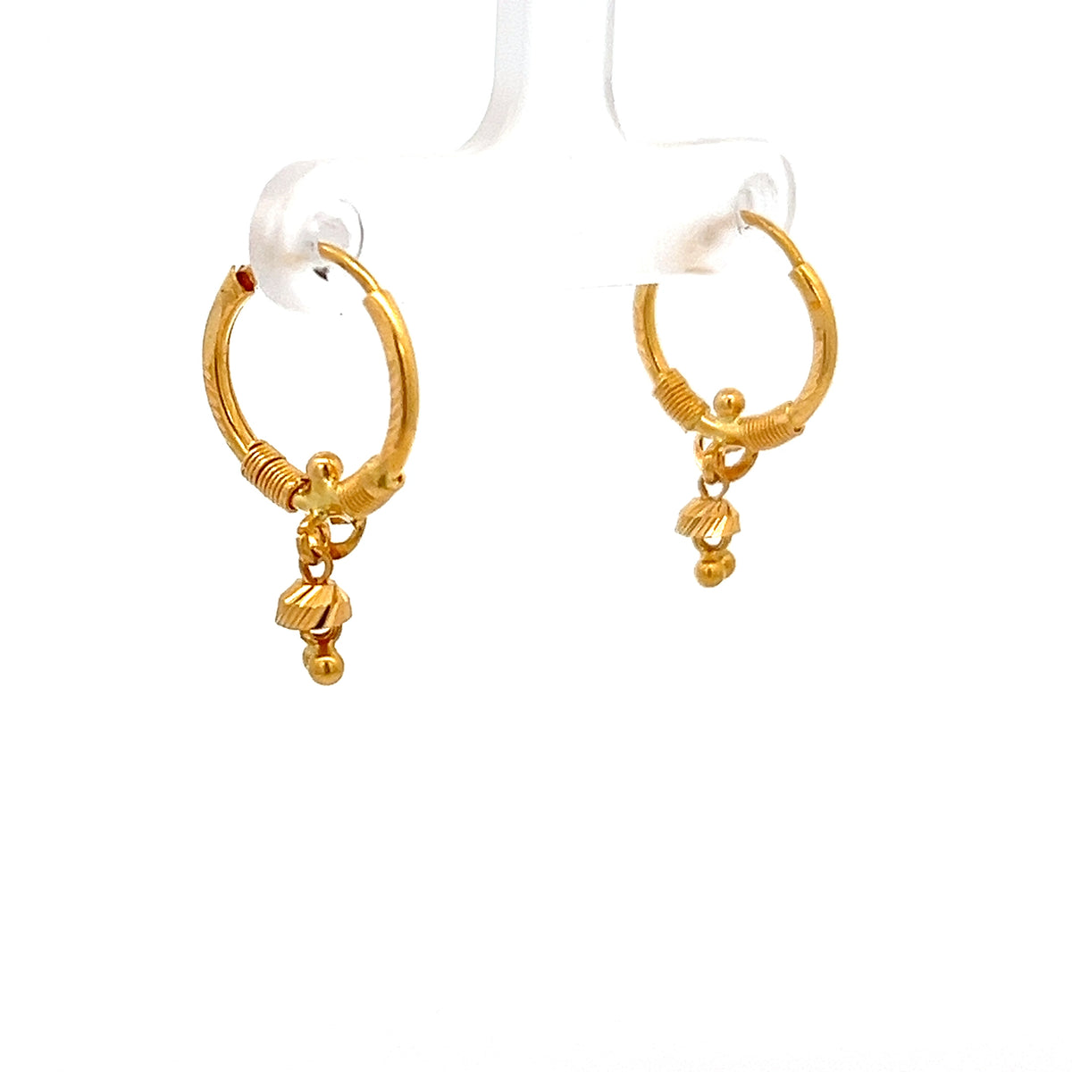 22ct Gold Hoop Earrings with Textured Drop Charms