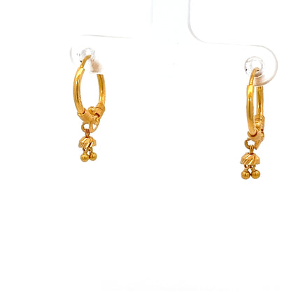 22ct Gold Hoop Earrings with Textured Drop Charms