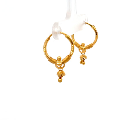 22ct Gold Hoop Earrings with Textured Drop Charms