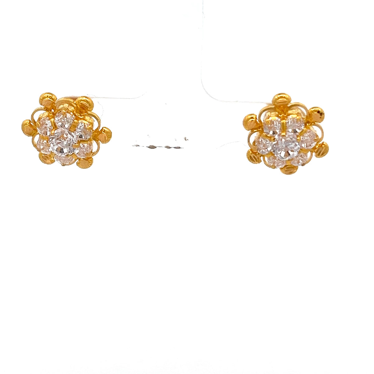 22ct Gold Floral Cluster Earrings with Clear Stones