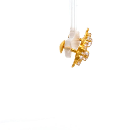 22ct Gold Floral Cluster Earrings with Clear Stones