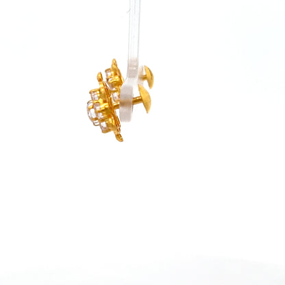 22ct Gold Floral Cluster Earrings with Clear Stones