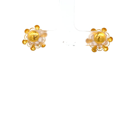 22ct Gold Floral Cluster Earrings with Clear Stones