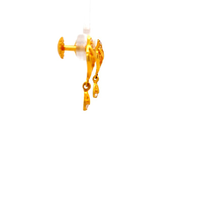 22ct Gold Floral Cluster Drop Earrings with Clear Stones