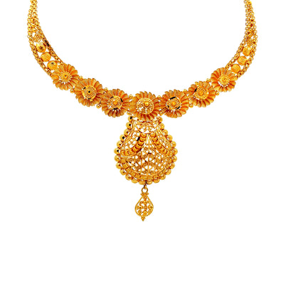 22ct Gold Floral Pendant Necklace with Openwork Drop