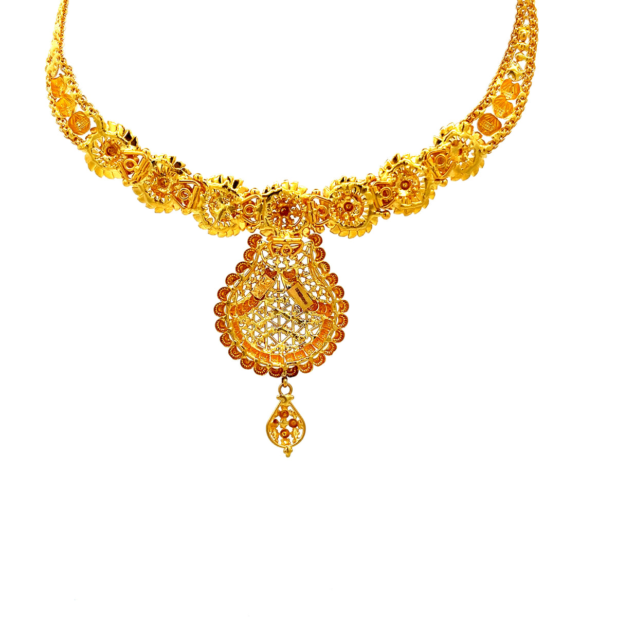 22ct Gold Floral Pendant Necklace with Openwork Drop