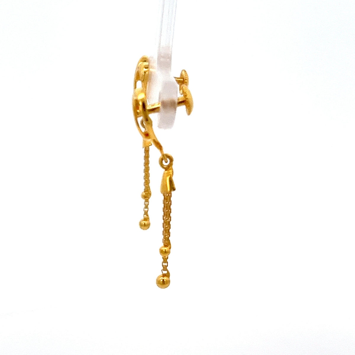 22ct Gold Heart Drop Earrings with Double Chain Tassels