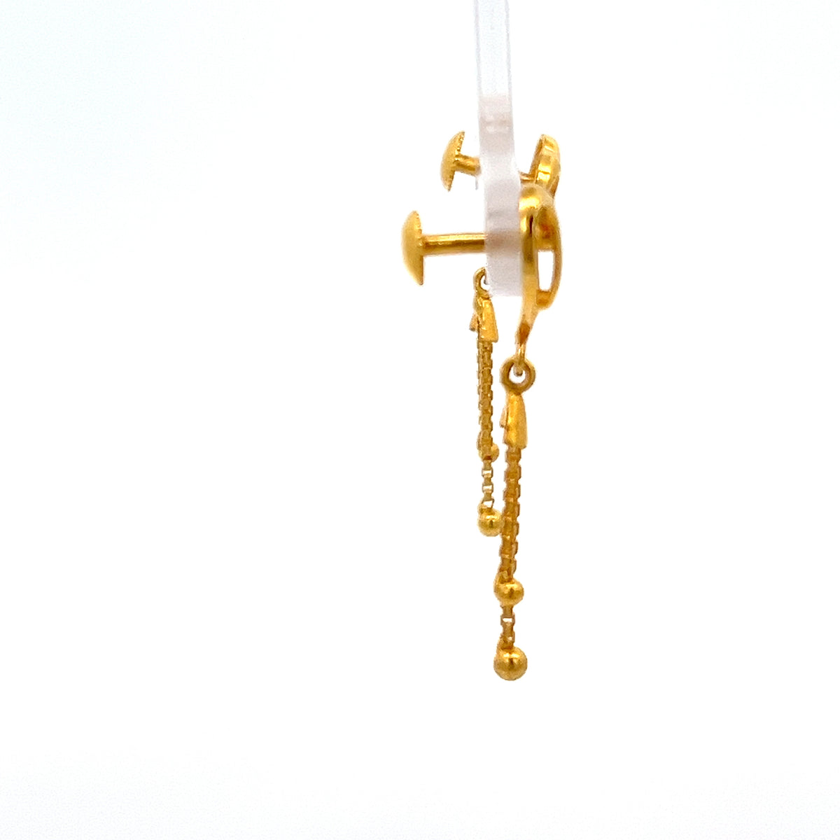 22ct Gold Heart Drop Earrings with Double Chain Tassels