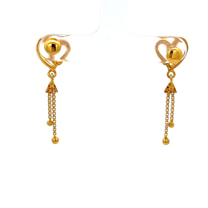 22ct Gold Heart Drop Earrings with Double Chain Tassels