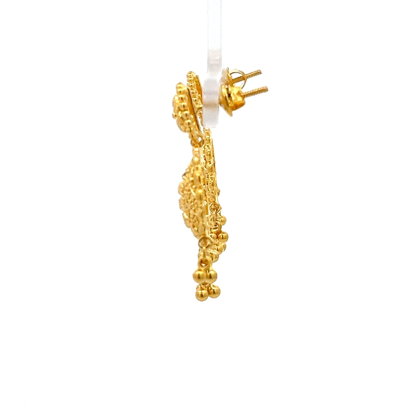22ct Gold Filigree Round Drop Earrings with Beaded Dangles