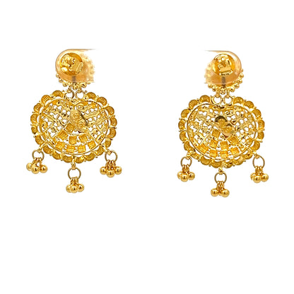 22ct Gold Filigree Round Drop Earrings with Beaded Dangles
