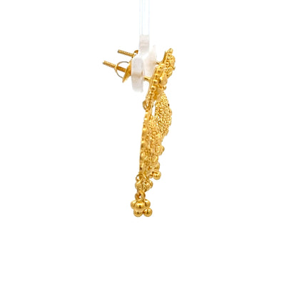 22ct Gold Filigree Round Drop Earrings with Beaded Dangles