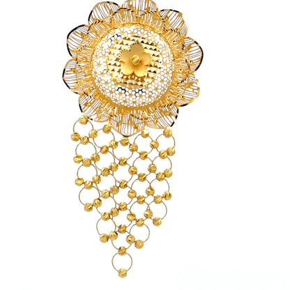 22ct Gold Floral Pendant Necklace with Beaded Openwork Drop