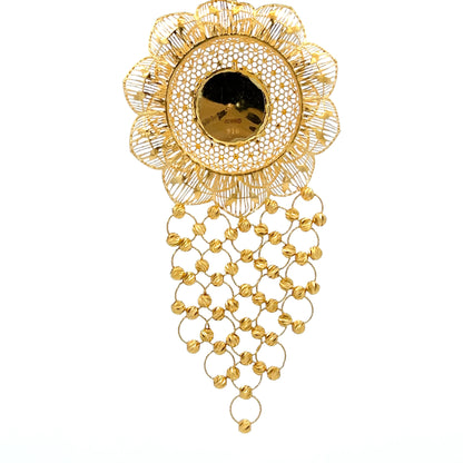 22ct Gold Floral Pendant Necklace with Beaded Openwork Drop