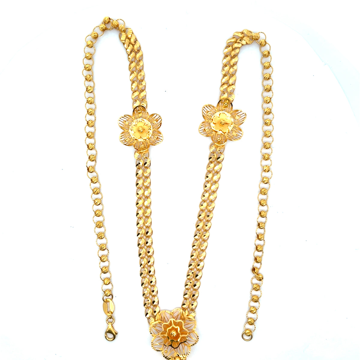 22ct Gold Floral Pendant Necklace with Beaded Openwork Drop