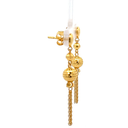 22ct Gold Textured Bead and Chain Drop Earrings