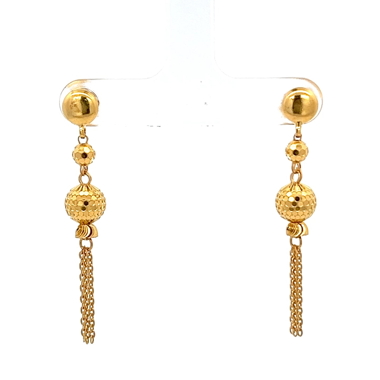 22ct Gold Textured Bead and Chain Drop Earrings