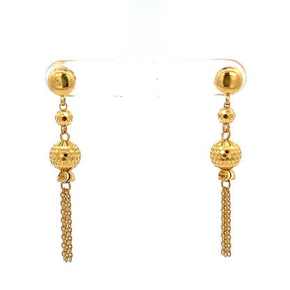 22ct Gold Textured Bead and Chain Drop Earrings