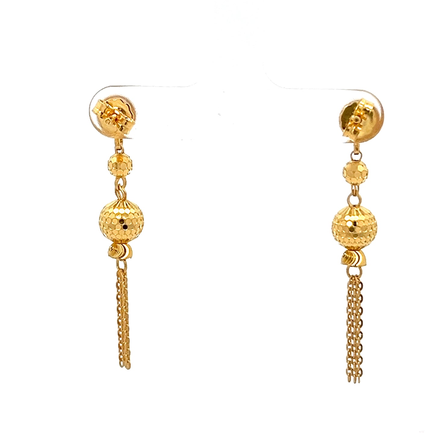 22ct Gold Textured Bead and Chain Drop Earrings