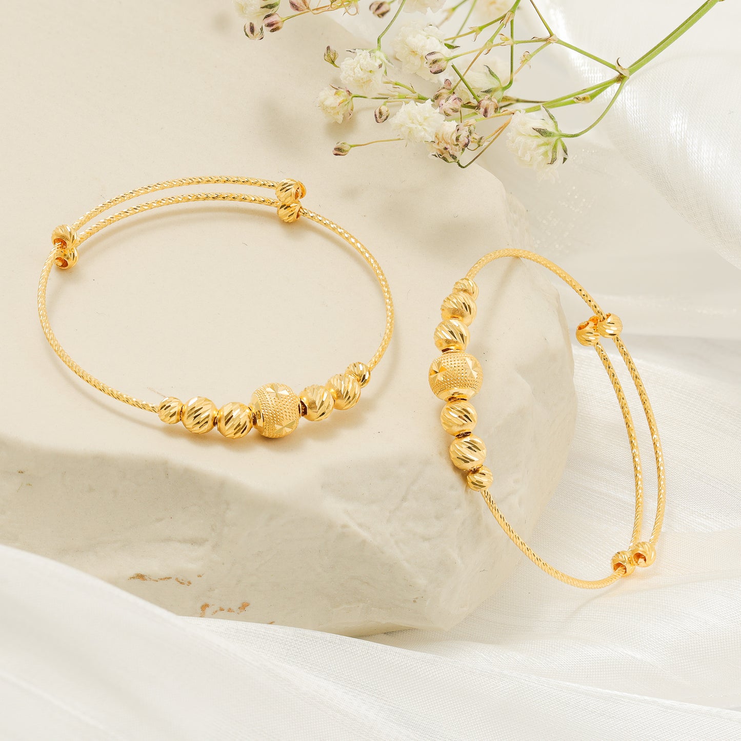 22ct Yellow Gold Unique Bead Detail Baby Bangle BF1224-BN7Set