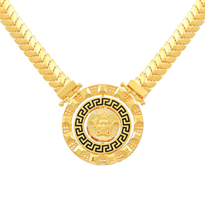 22ct Yellow Gold Greek Key Medusa Head Necklace