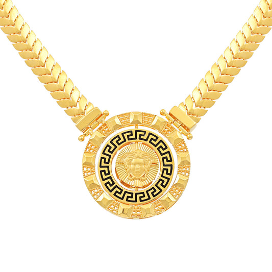 22ct Yellow Gold Greek Key Medusa Head Necklace