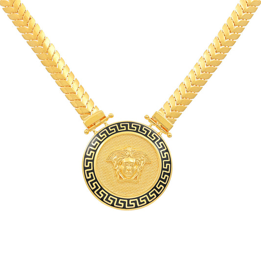 22ct Yellow Gold Medusa Head Herringbone Necklace BF1224-NK3
