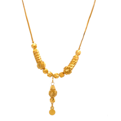 22ct Gold Necklace with Textured Bead and Drop Pendant
