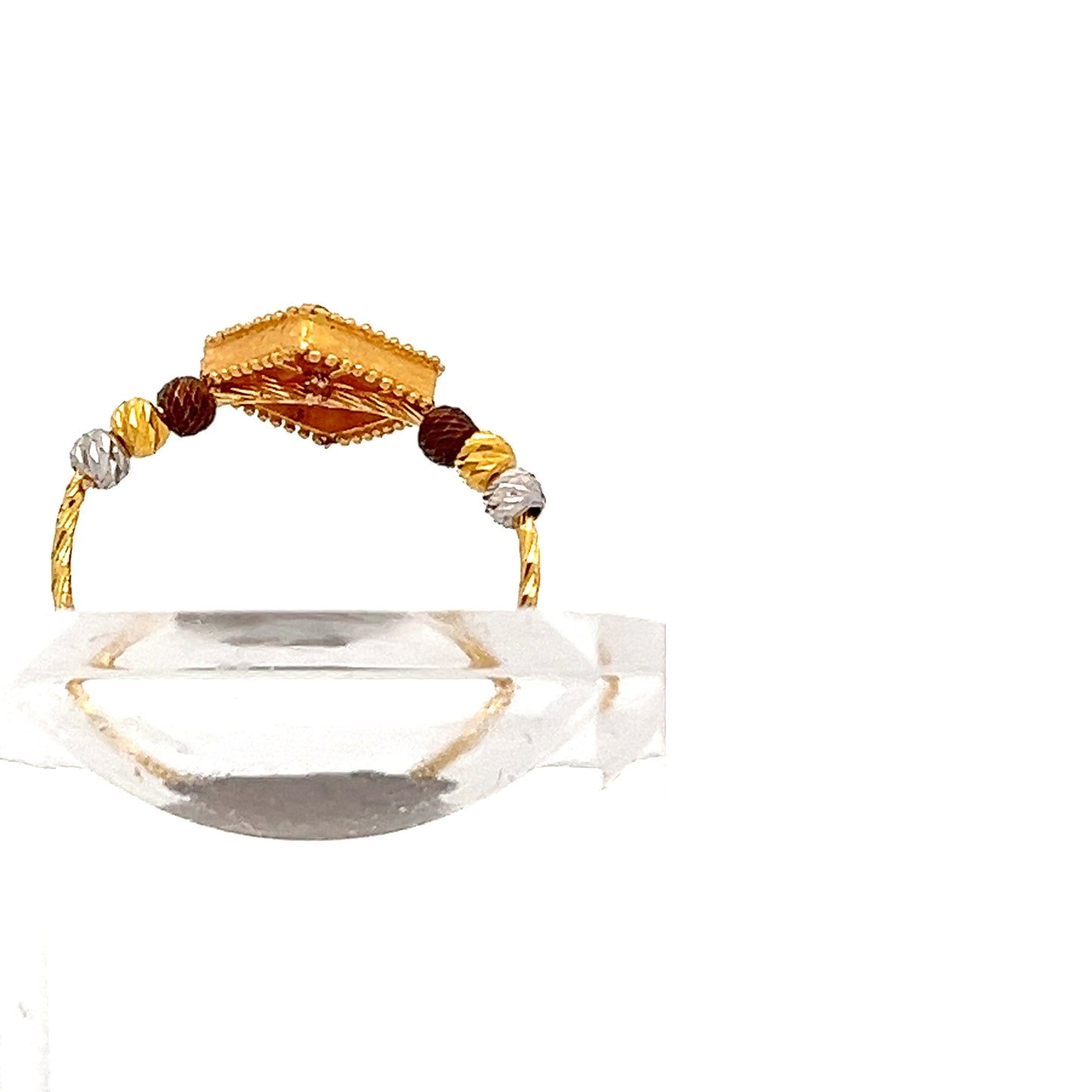 22ct Gold Rectangular Beaded Top Ring with Textured Shoulders
