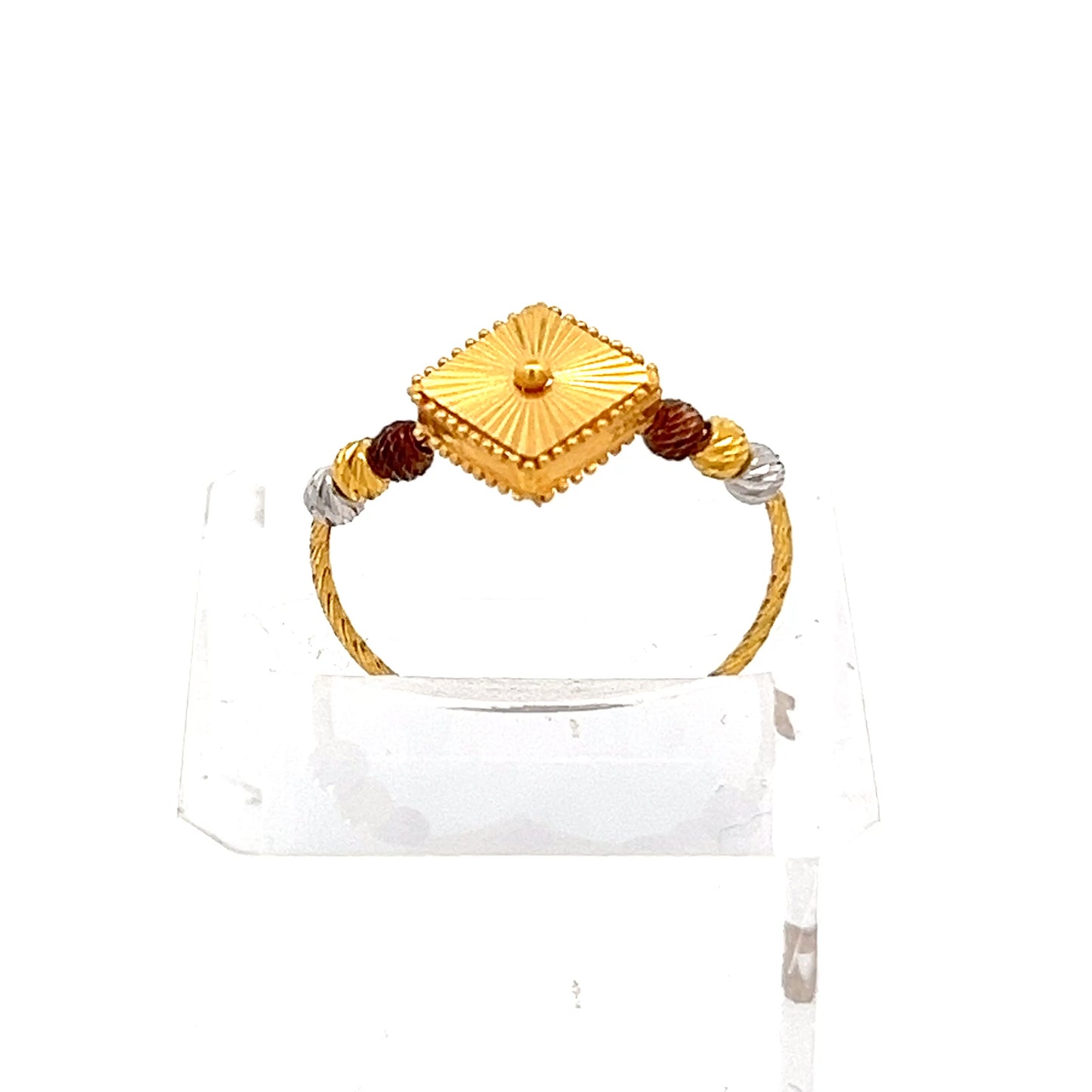 22ct Gold Rectangular Beaded Top Ring with Textured Shoulders