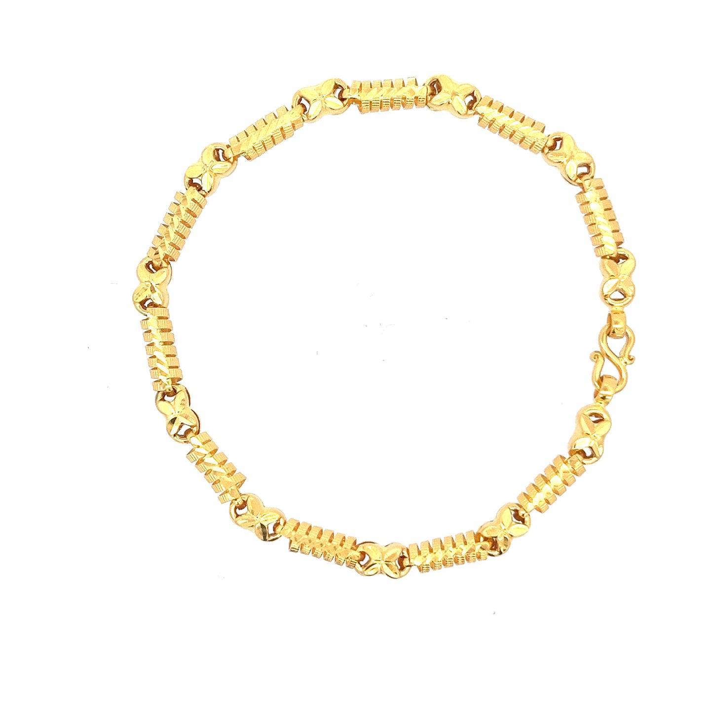 22ct Gold Textured Link Bracelet with Floral Motif