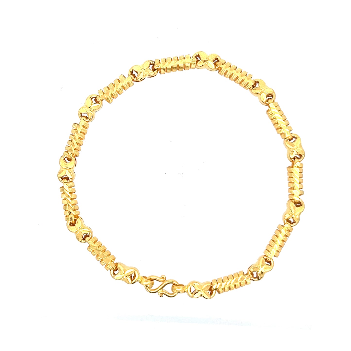 22ct Gold Textured Link Bracelet with Floral Motif